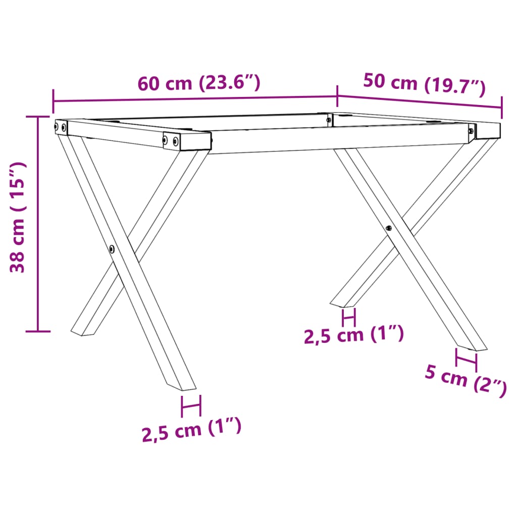 Pieds de table basse cadre en X 60x50x38 cm acier