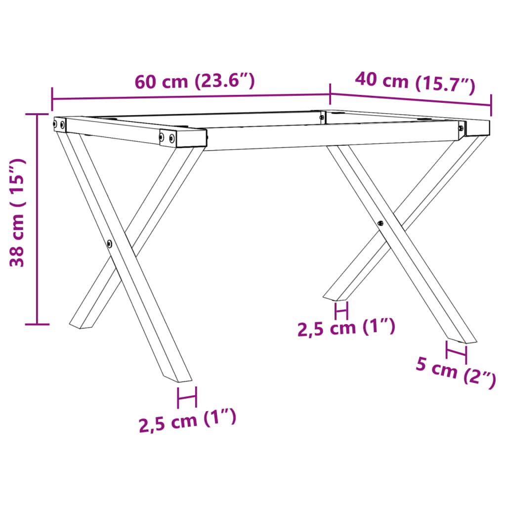 Pieds de table basse cadre en X 60x40x38 cm acier