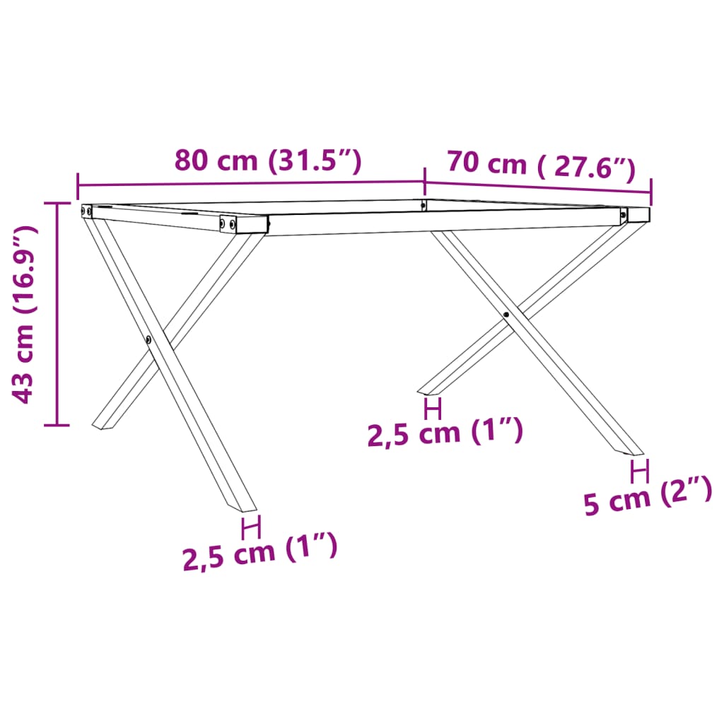 Pieds de table basse cadre en X 80x70x43 cm acier