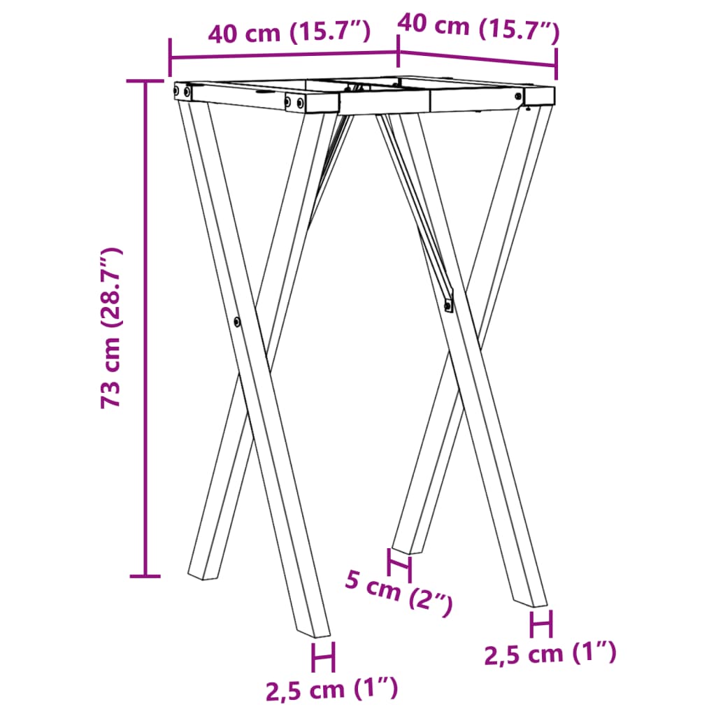 Pieds de table à manger cadre en X 40x40x73 cm acier