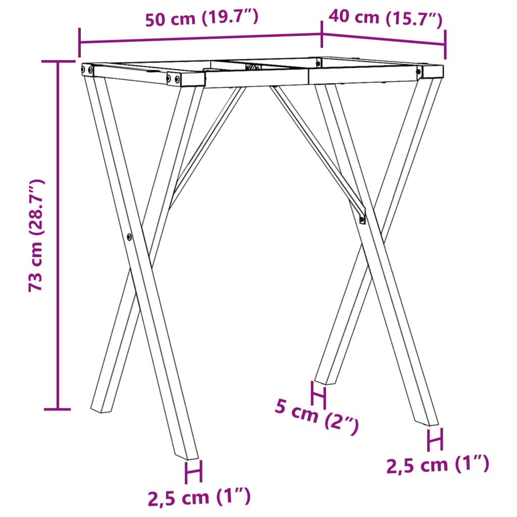 Pieds de table à manger cadre en X 50x40x73 cm acier