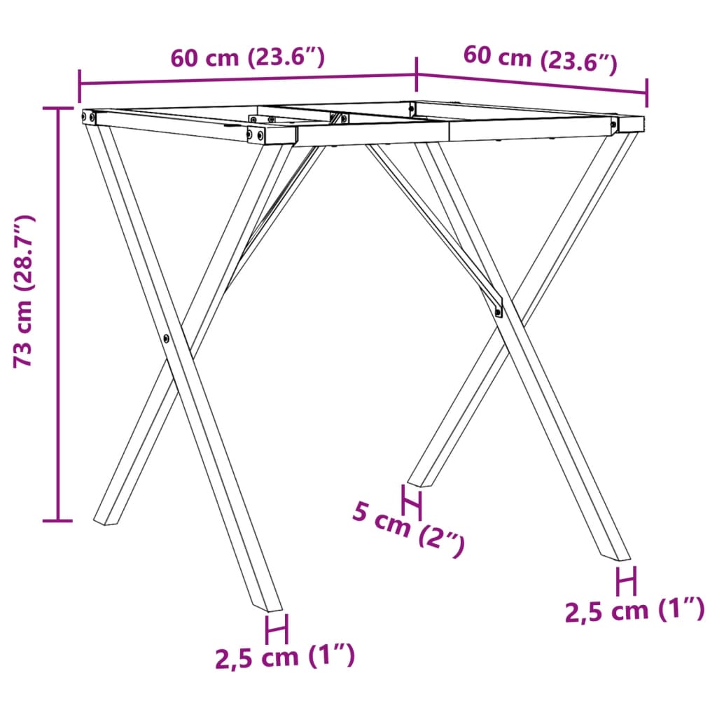 Pieds de table à manger cadre en X 60x60x73 cm acier