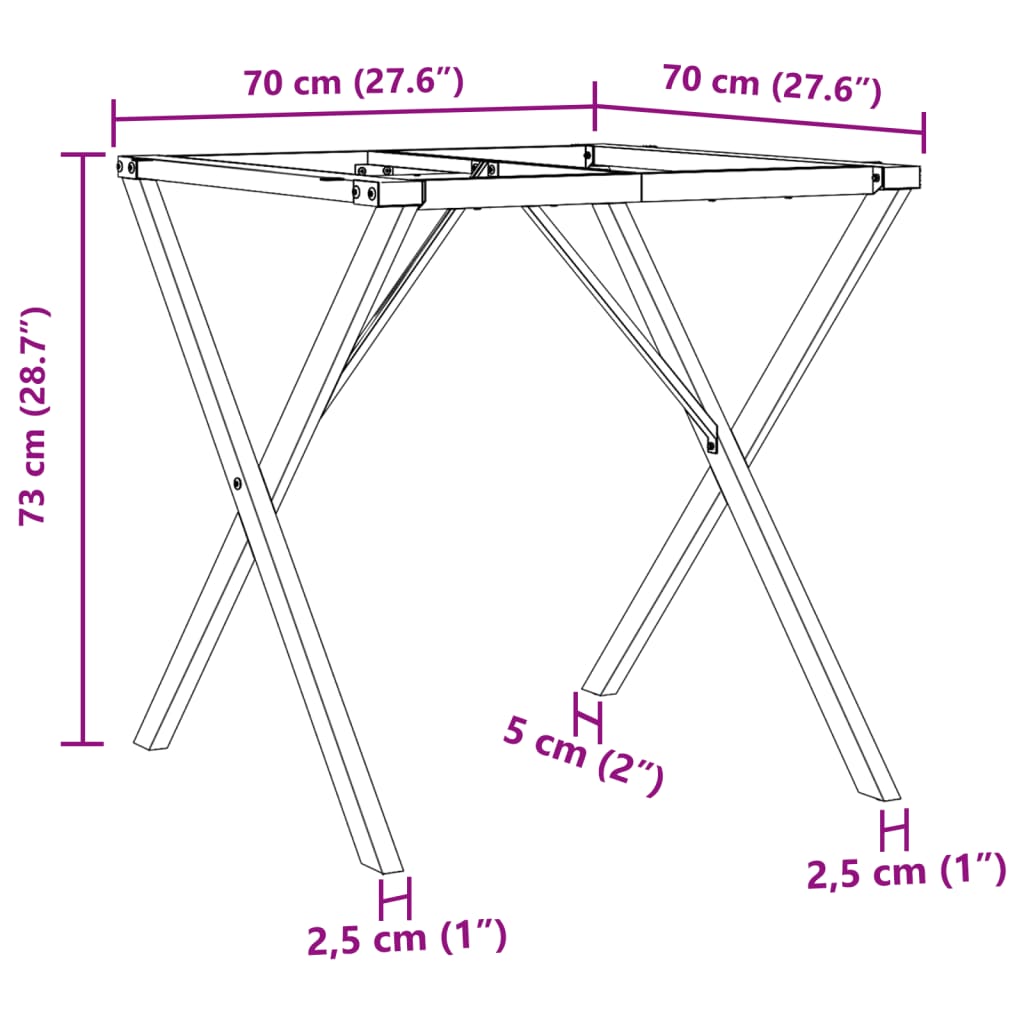 Dining table legs X frame 70x70x73 cm steel