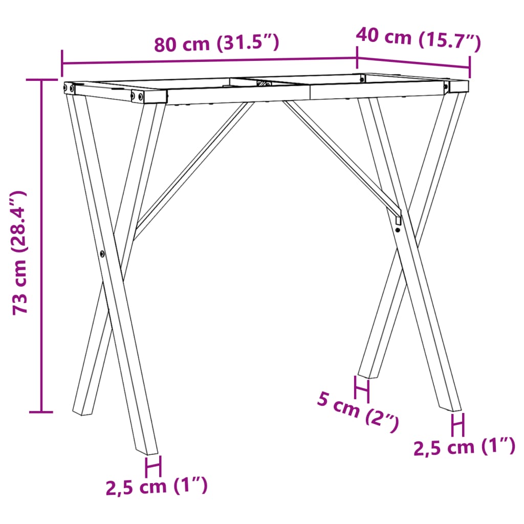 Pieds de table à manger cadre en X 80x40x73 cm acier