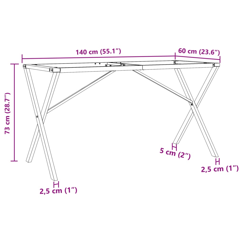 Esstischbeine mit X-Rahmen, 140 x 60 x 73 cm, Stahl