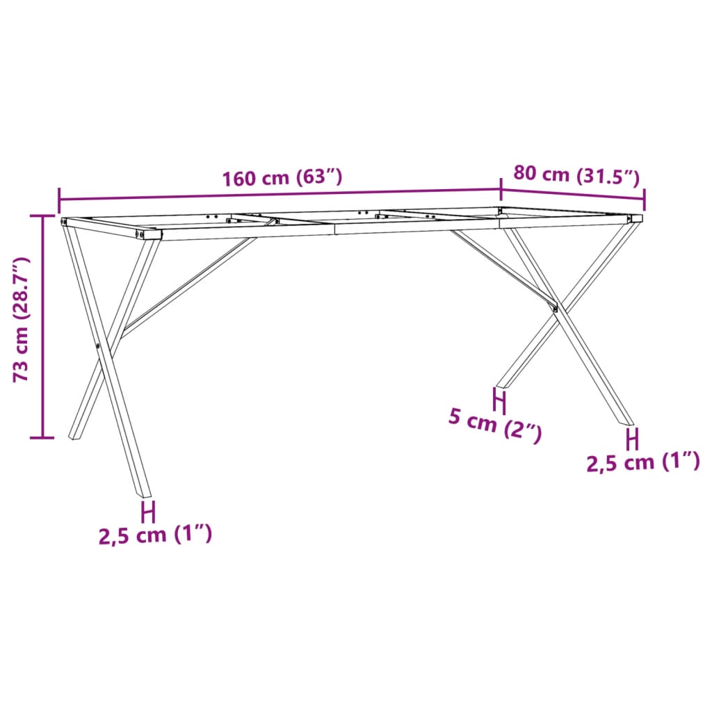 Pieds de table à manger cadre en X 160x80x73 cm acier