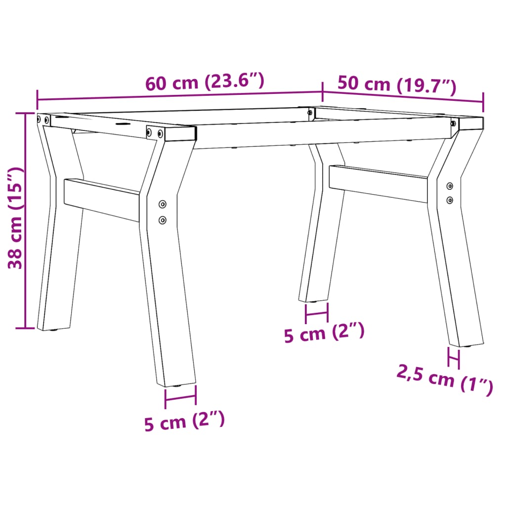 Pieds de table basse cadre en Y 60x50x38 cm acier