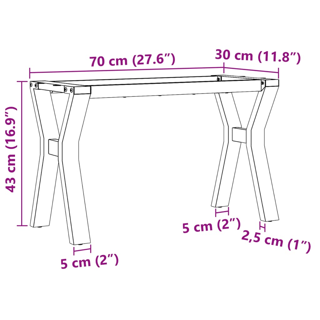 Pieds de table basse cadre en Y 70x30x43 cm acier