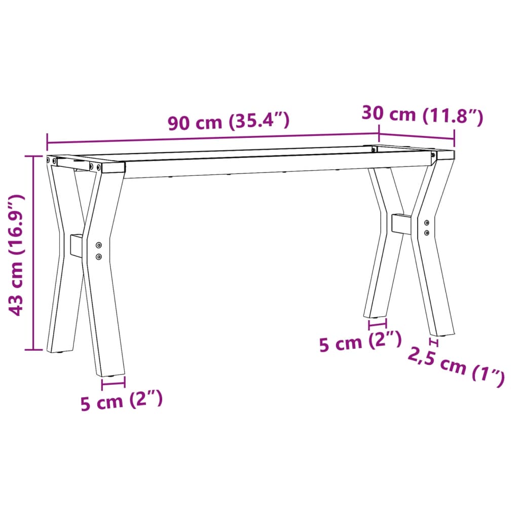 Pieds de table basse cadre en Y 90x30x43 cm acier