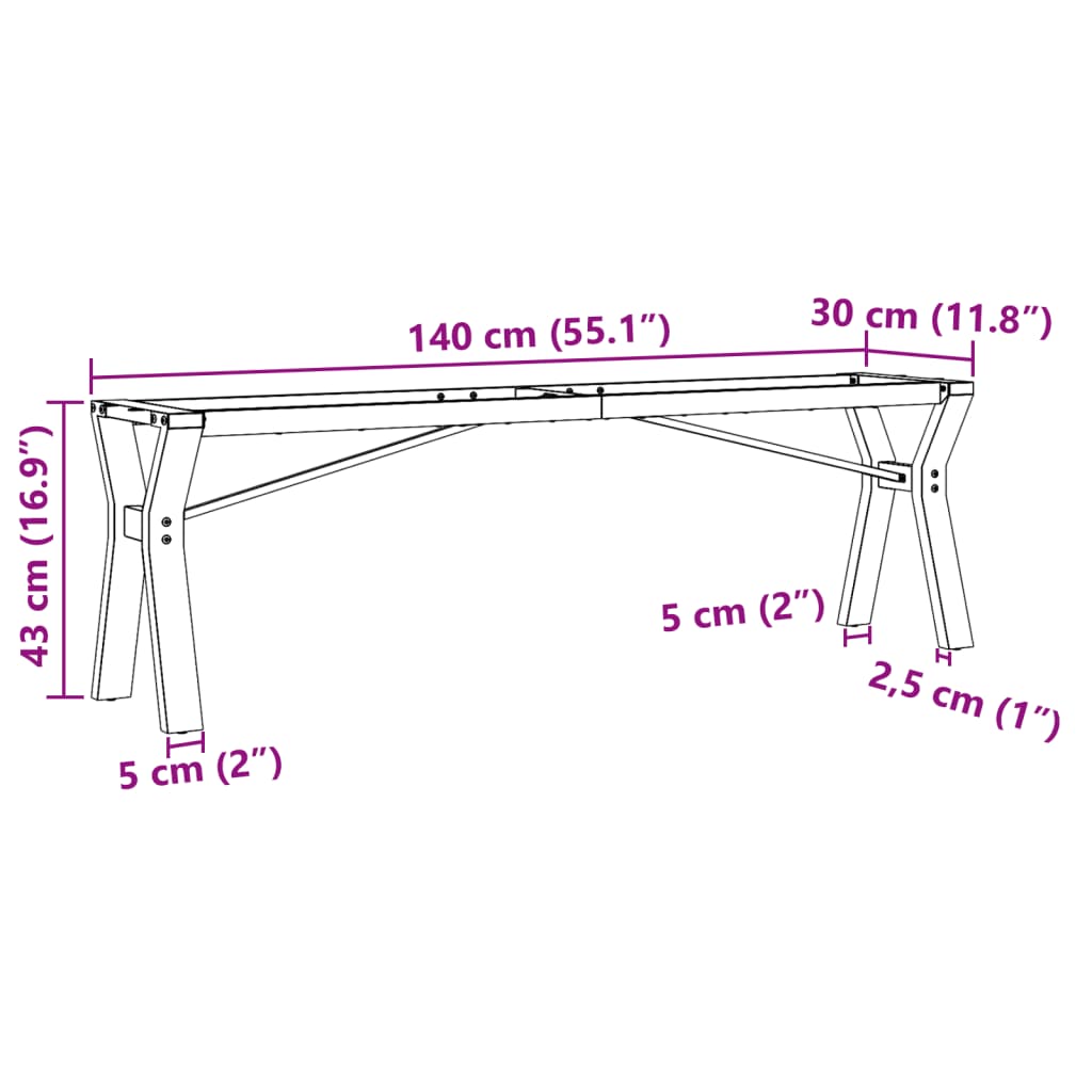 Pieds de table basse cadre en Y 140x30x43 cm acier