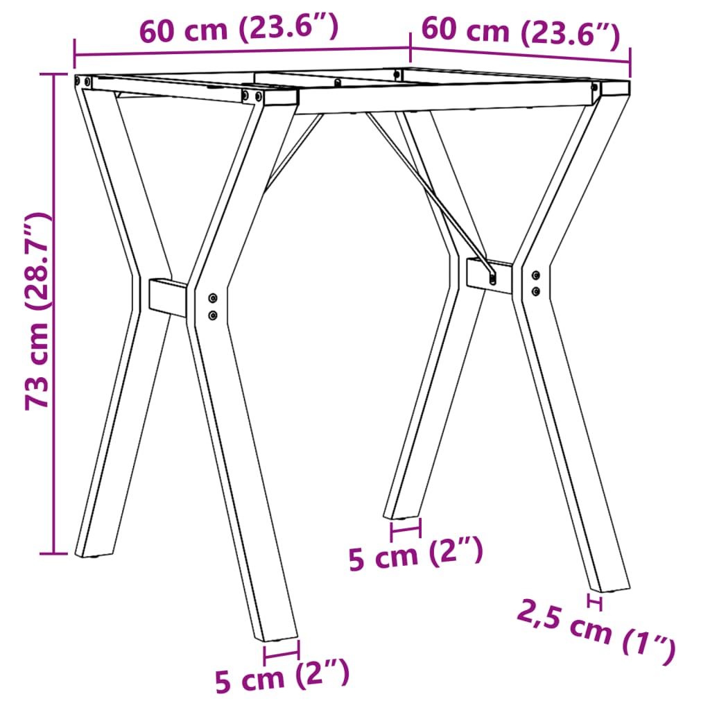 Pieds de table à manger cadre en Y 60x60x73 cm acier