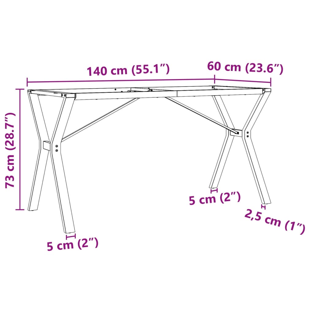 Esstischbeine mit Y-Gestell, 140 x 60 x 73 cm, Stahl