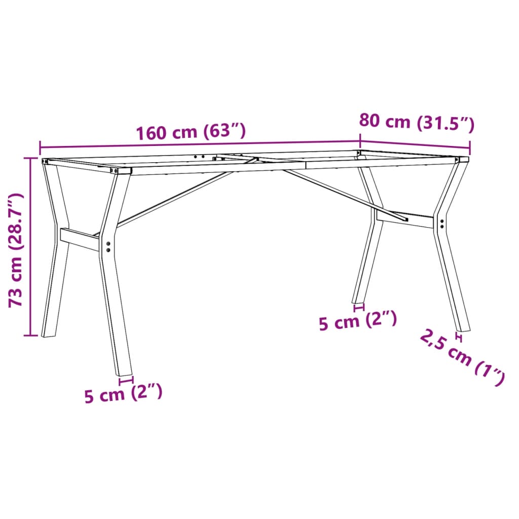 Pieds de table à manger cadre en Y 160x80x73 cm acier