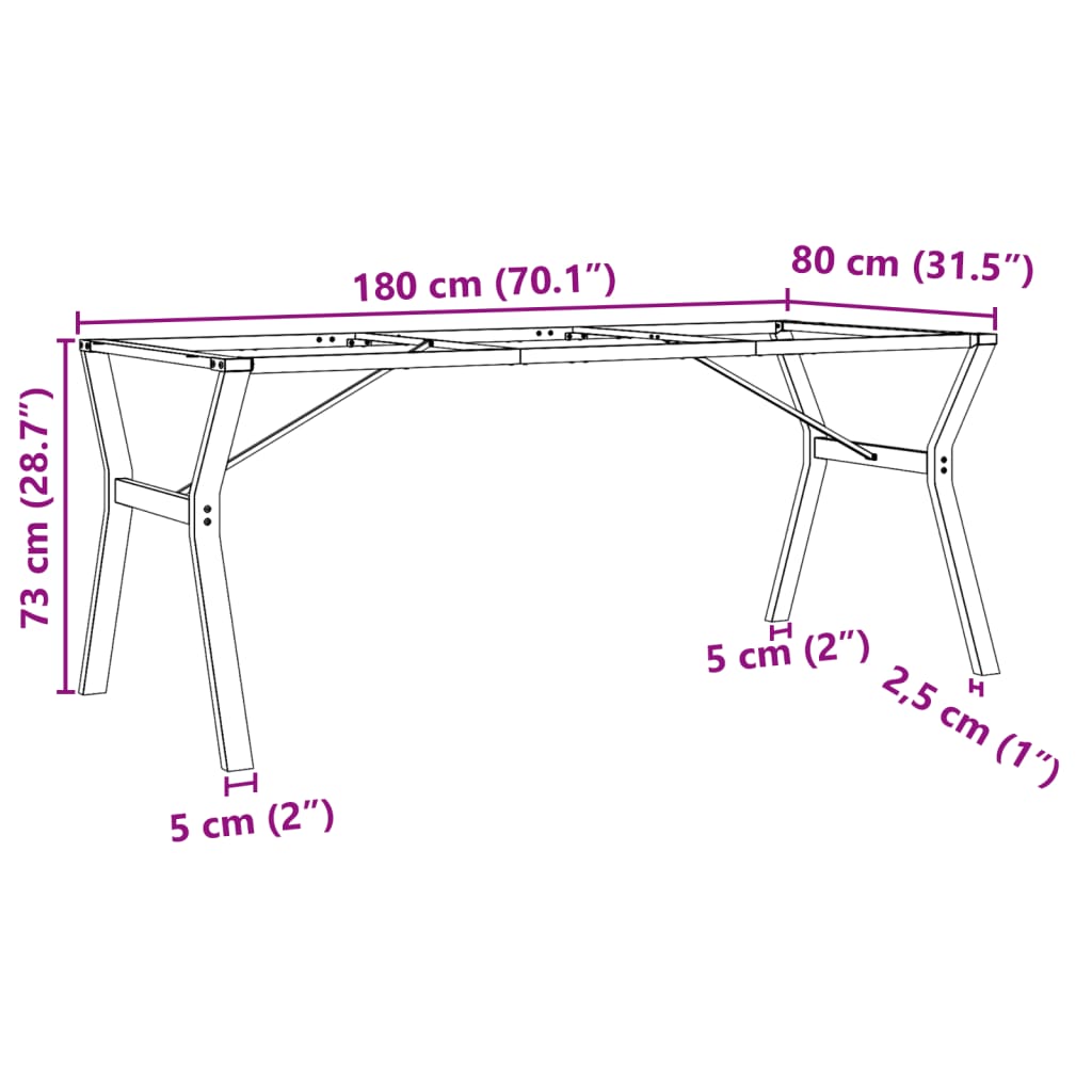 Pieds de table à manger cadre en Y 180x80x73 cm acier