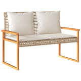 Banc de jardin avec coussin mélange beige résine tressée acacia