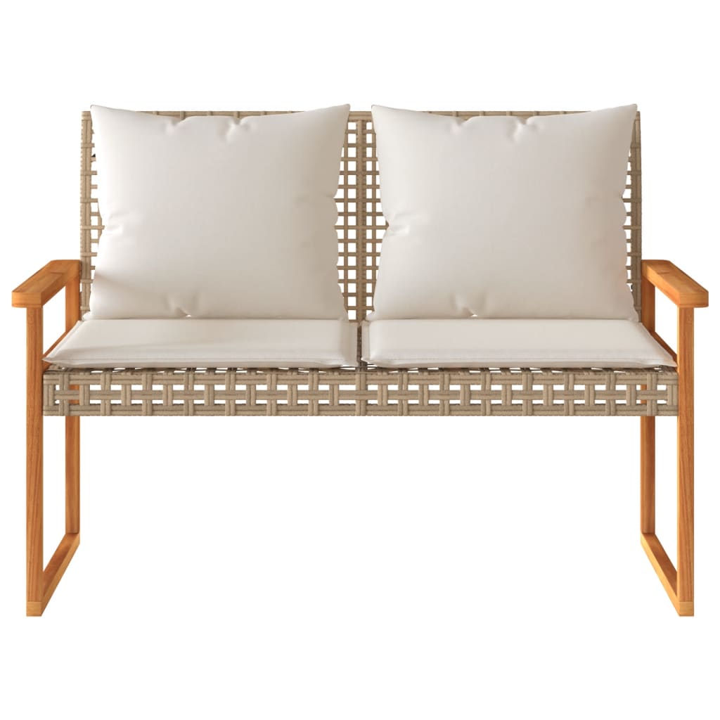 Banc de jardin avec coussin mélange beige résine tressée acacia