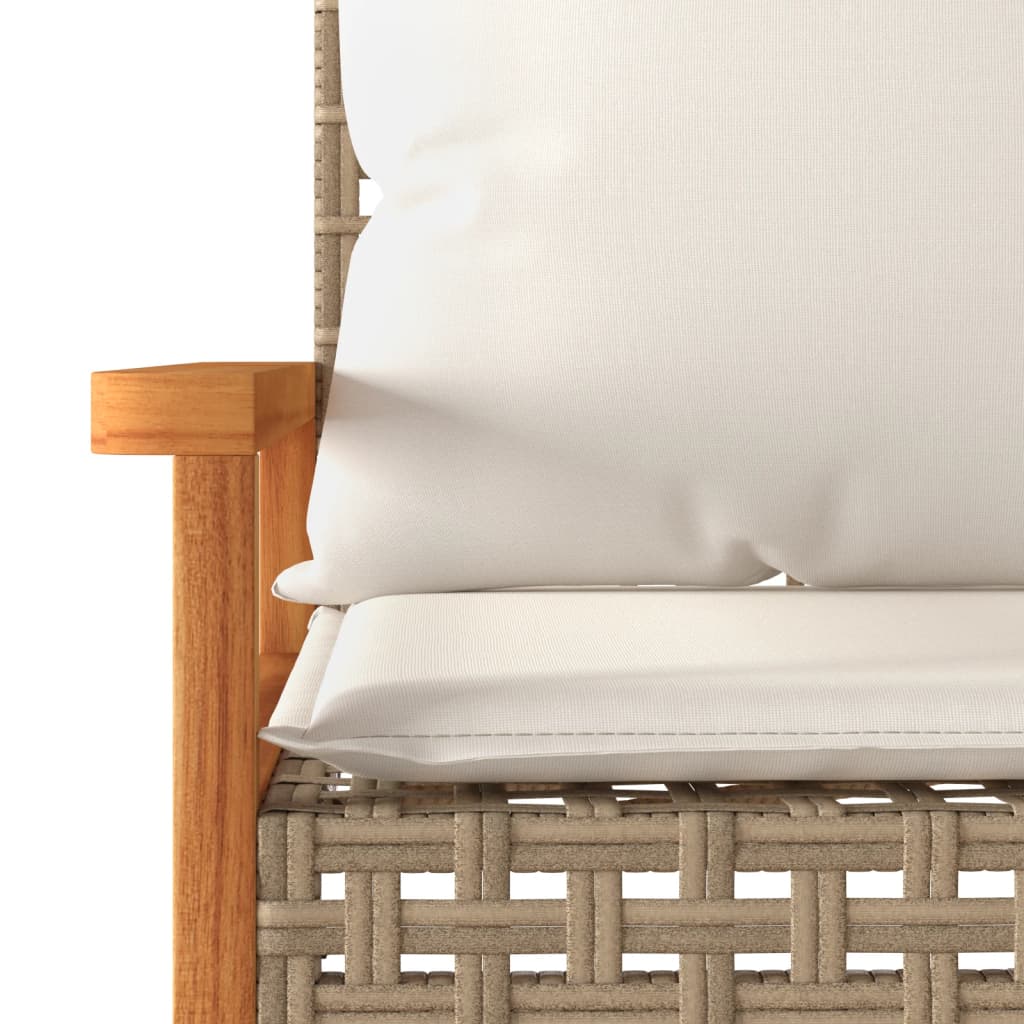 Banc de jardin avec coussin mélange beige résine tressée acacia