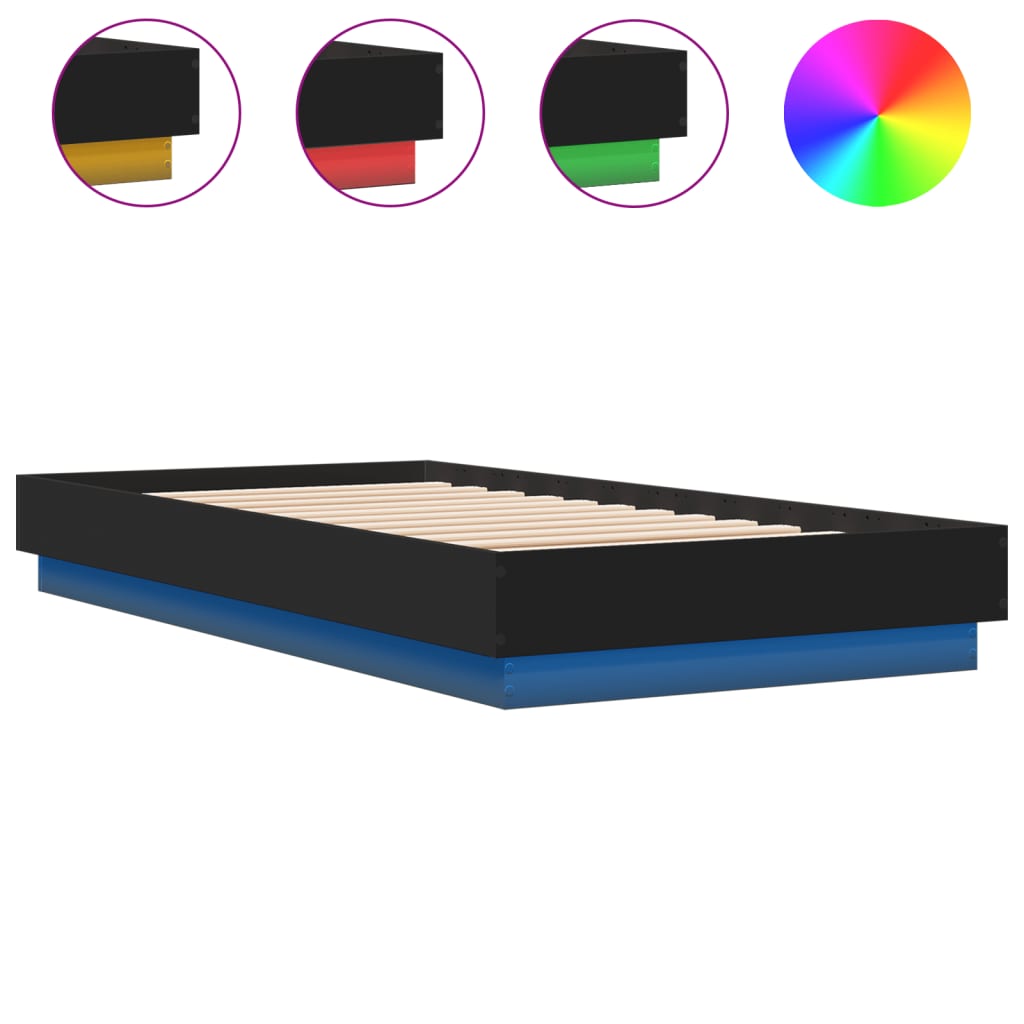 Bed frame without mattress with LED lights black 90x190 cm