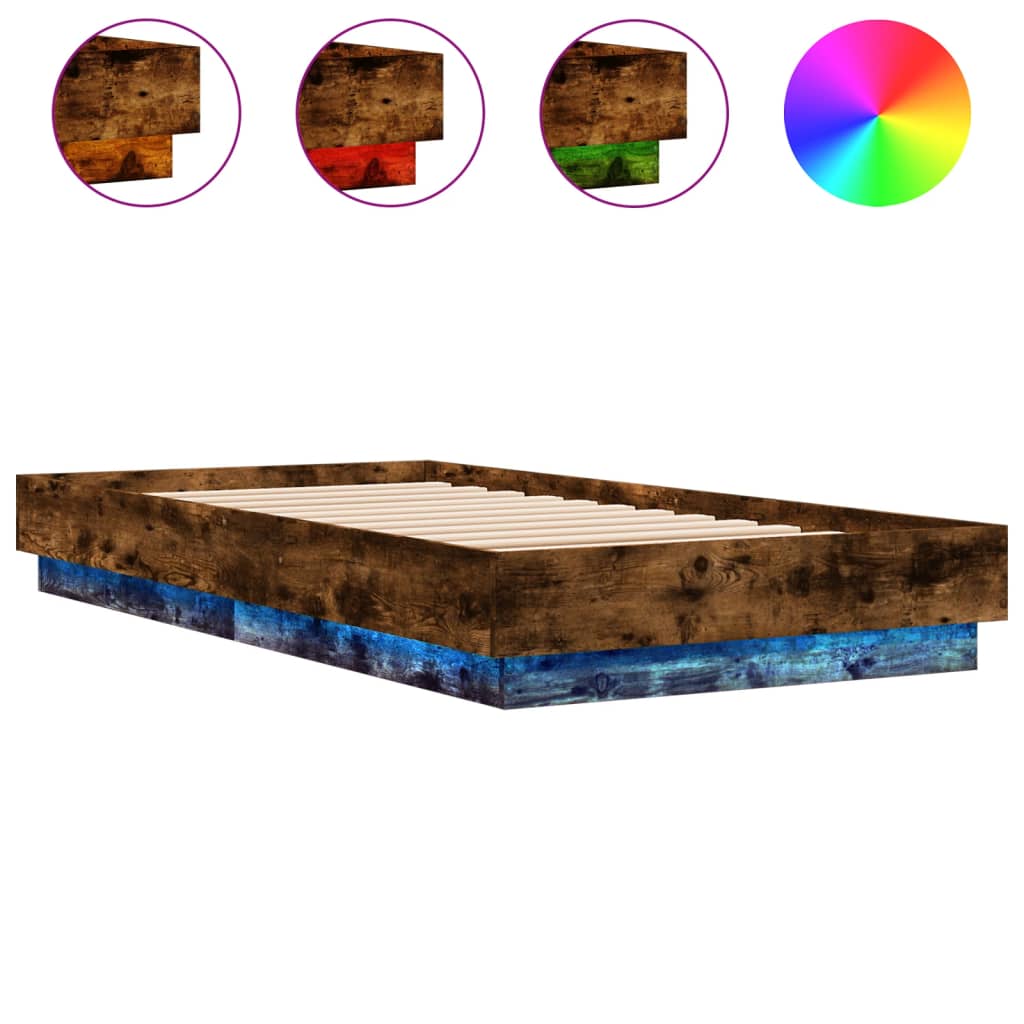 Bed frame without mattress with LED lights smoked oak 90x190cm