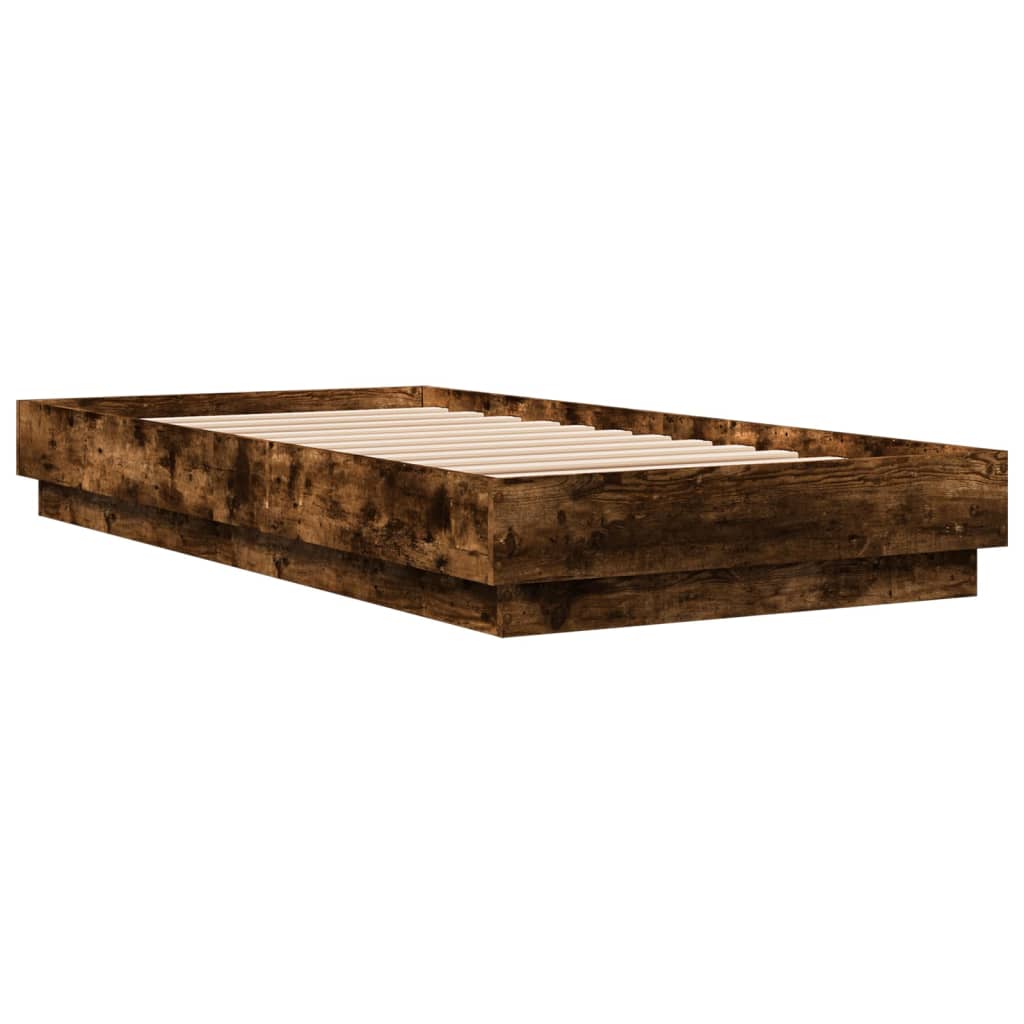 Bed frame without mattress with LED lights smoked oak 90x190cm