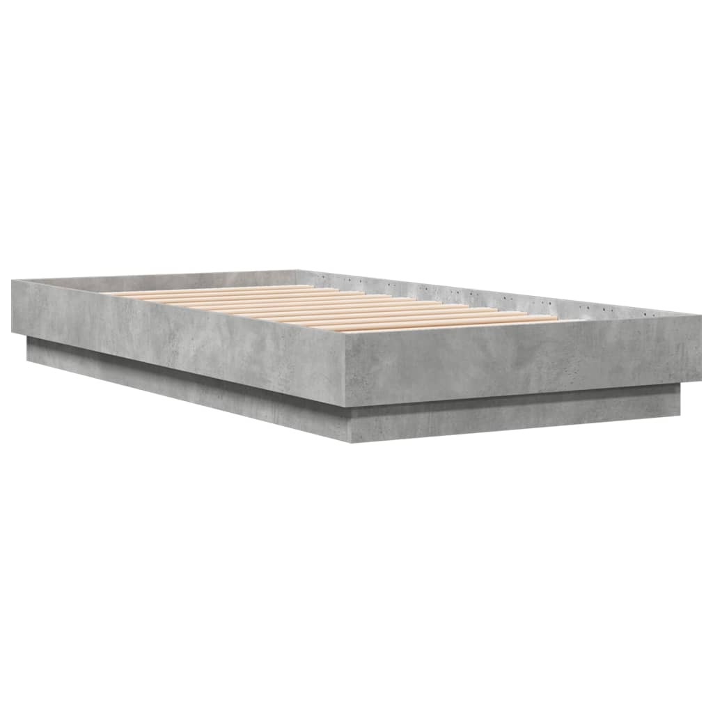 Bed frame without mattress with LED lights concrete gray 75x190cm