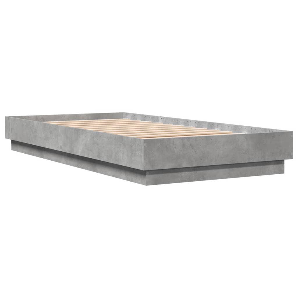 Bed frame without mattress with LED lights concrete gray 75x190cm