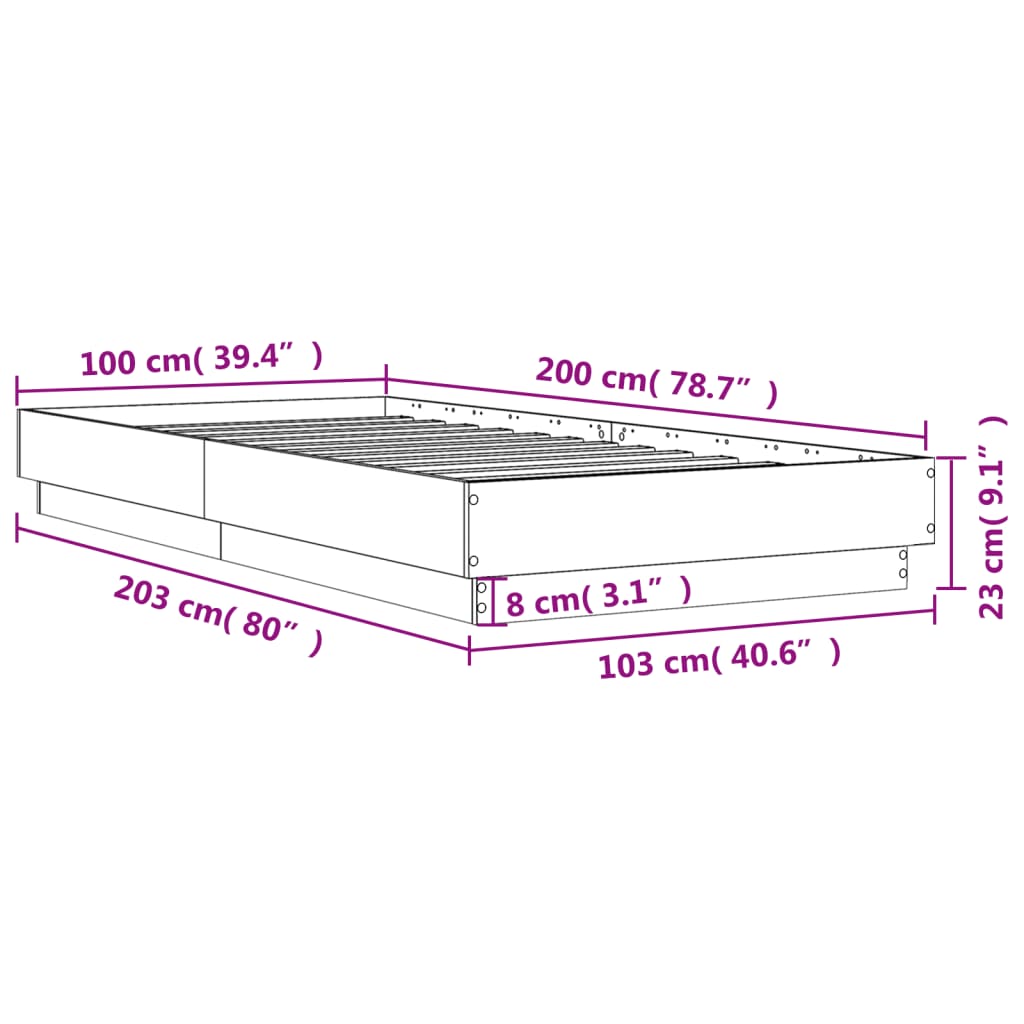 Bettgestell ohne Matratze betongrau 100x200 cm