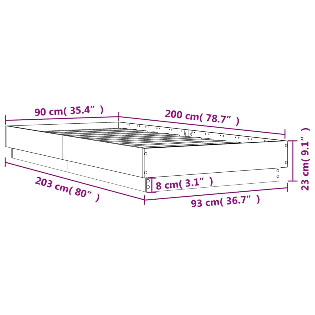 Cadre de lit sans matelas gris béton 90x200 cm