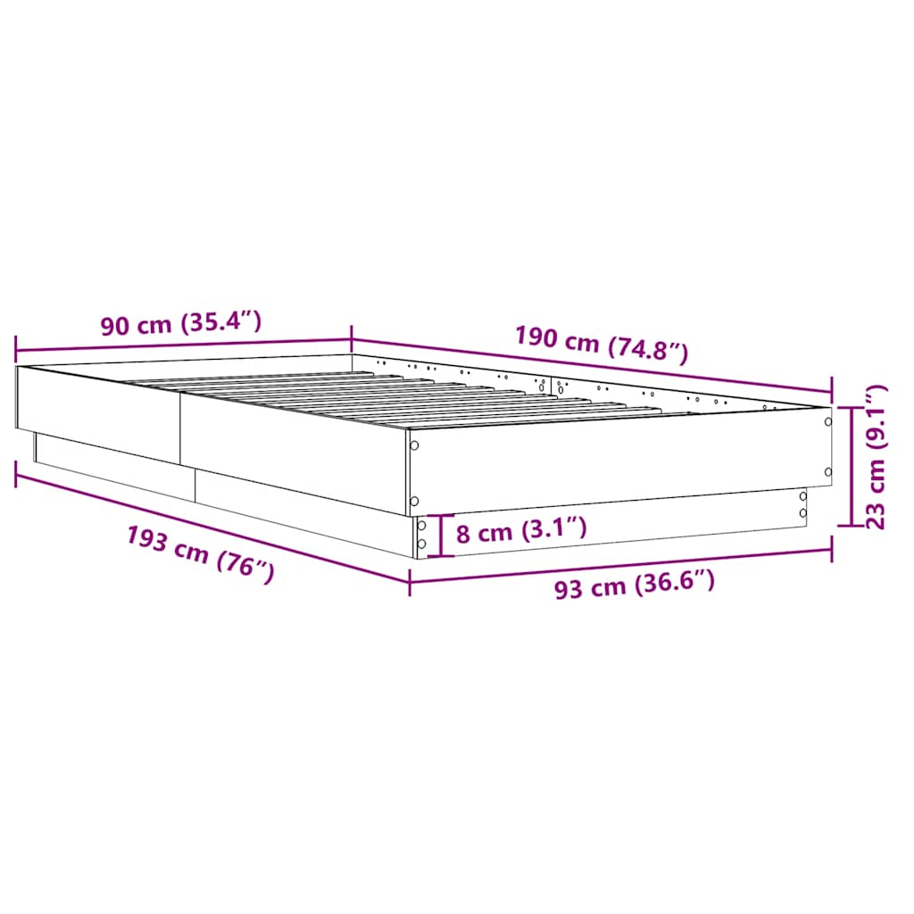 Cadre de lit sans matelas noir 90x190 cm bois ingénierie