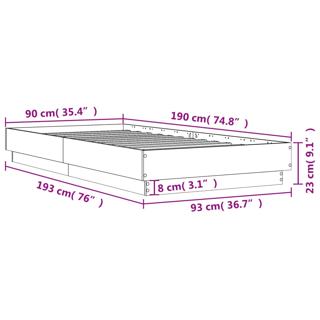 Bed frame without mattress sonoma oak 90x190 cm