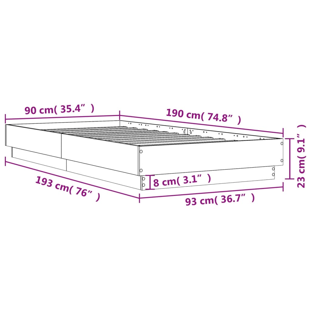 Cadre de lit sans matelas chêne marron 90x190cm bois ingénierie