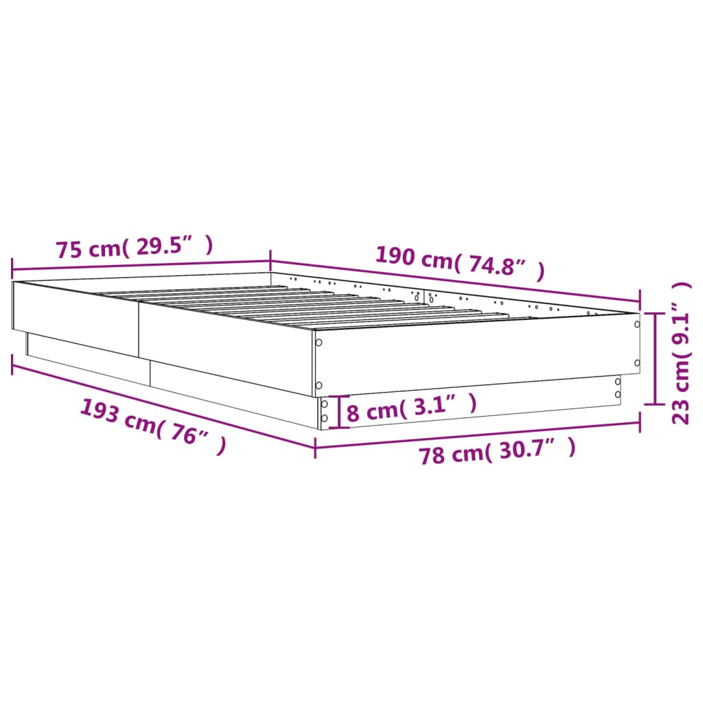 Cadre de lit sans matelas blanc 75x190 cm bois d'ingénierie