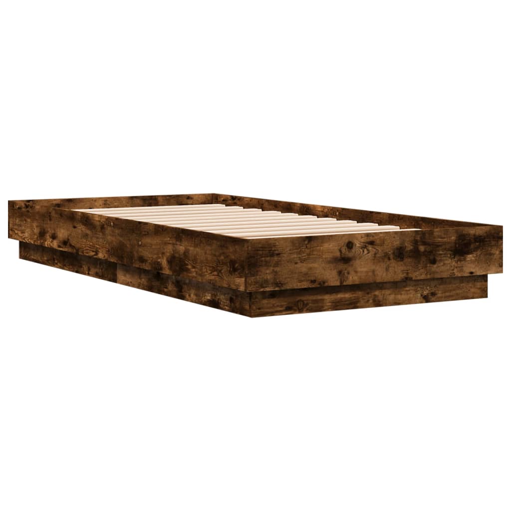 Cadre de lit sans matelas chêne fumé 75x190cm bois d'ingénierie