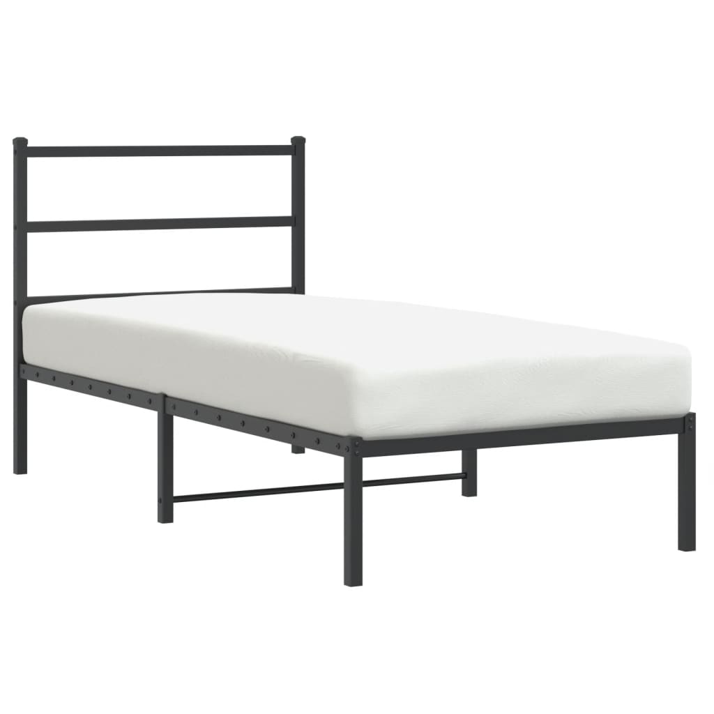 Cadre de lit métal sans matelas avec tête de lit noir 90x200 cm