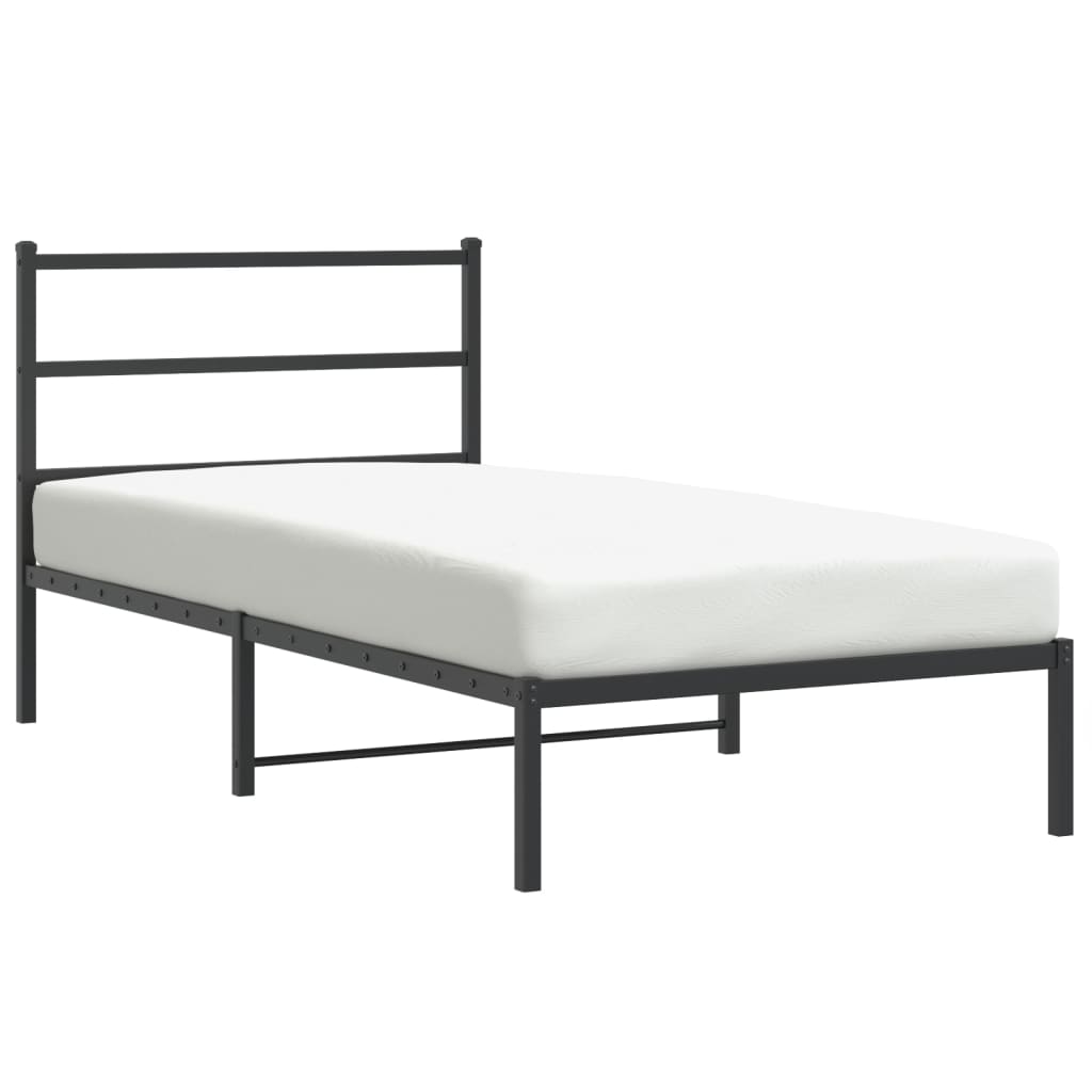 Cadre de lit métal sans matelas avec tête de lit noir 100x190cm