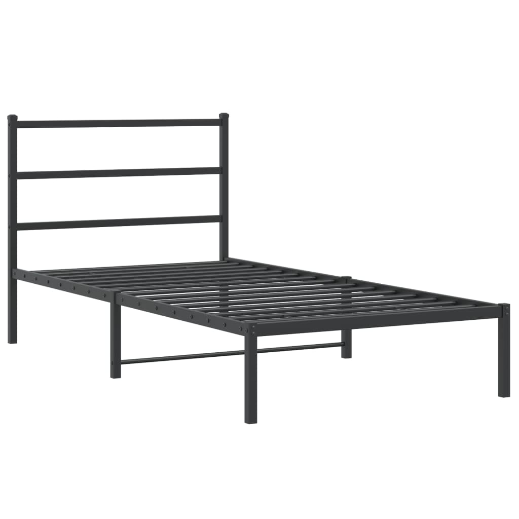 Cadre de lit métal sans matelas avec tête de lit noir 100x190cm