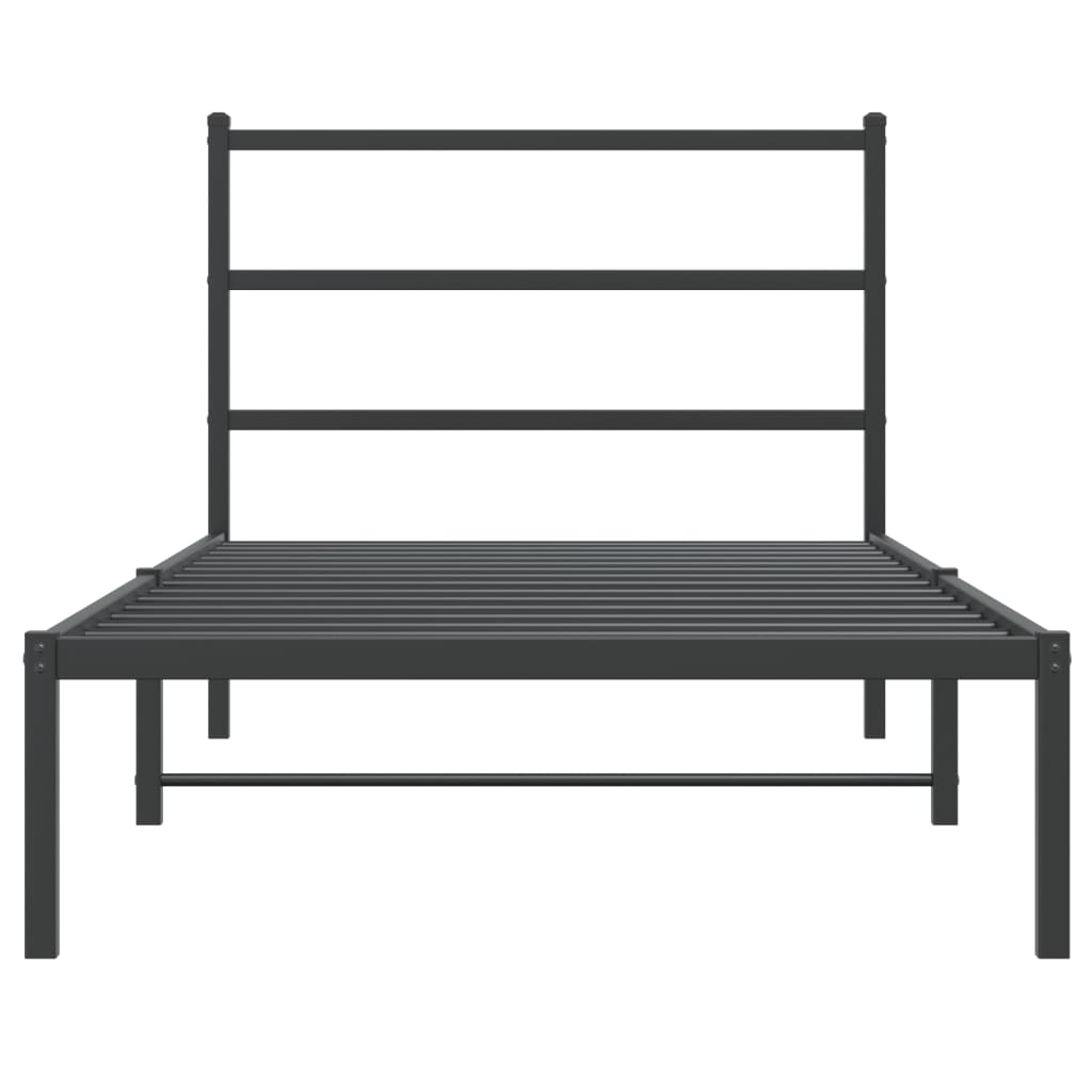 Cadre de lit métal sans matelas avec tête de lit noir 100x190cm