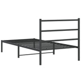 Cadre de lit métal sans matelas avec tête de lit noir 100x190cm