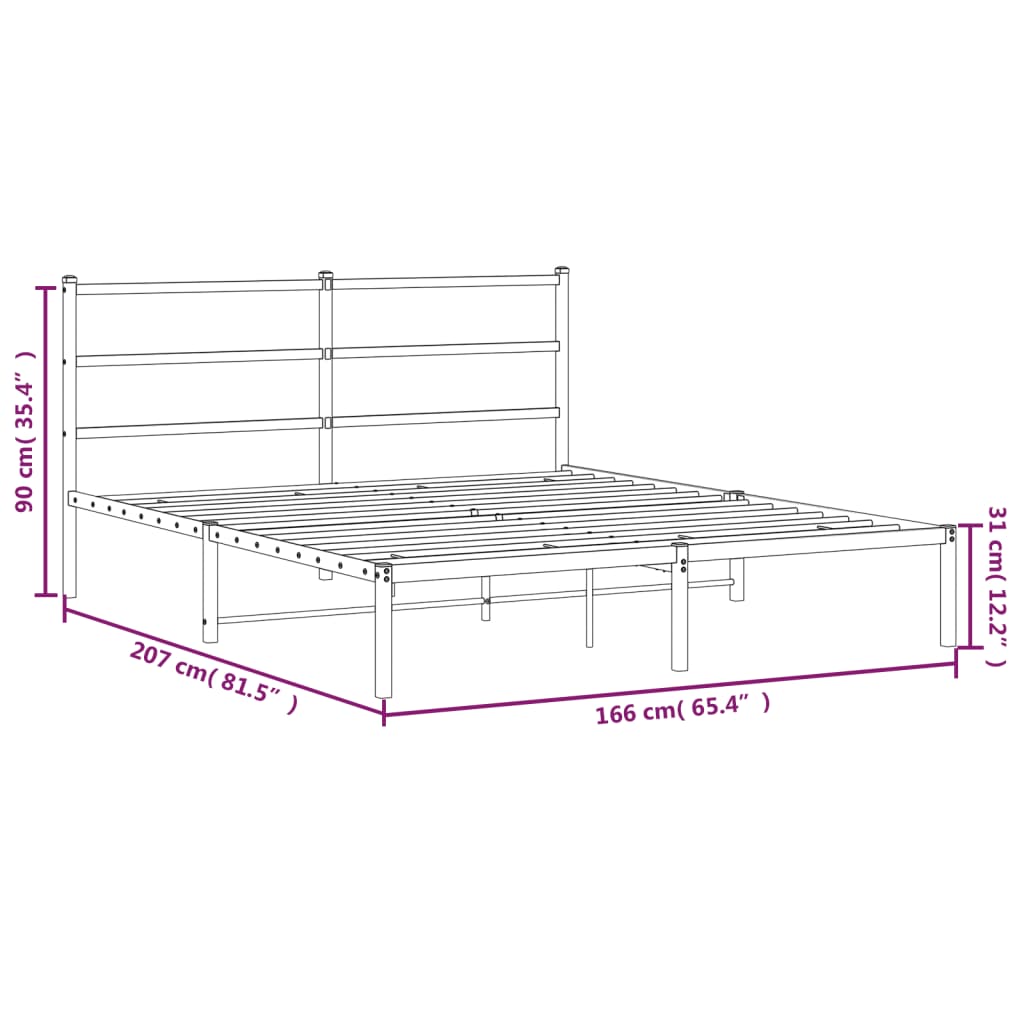 Cadre de lit métal sans matelas et tête de lit noir 160x200 cm