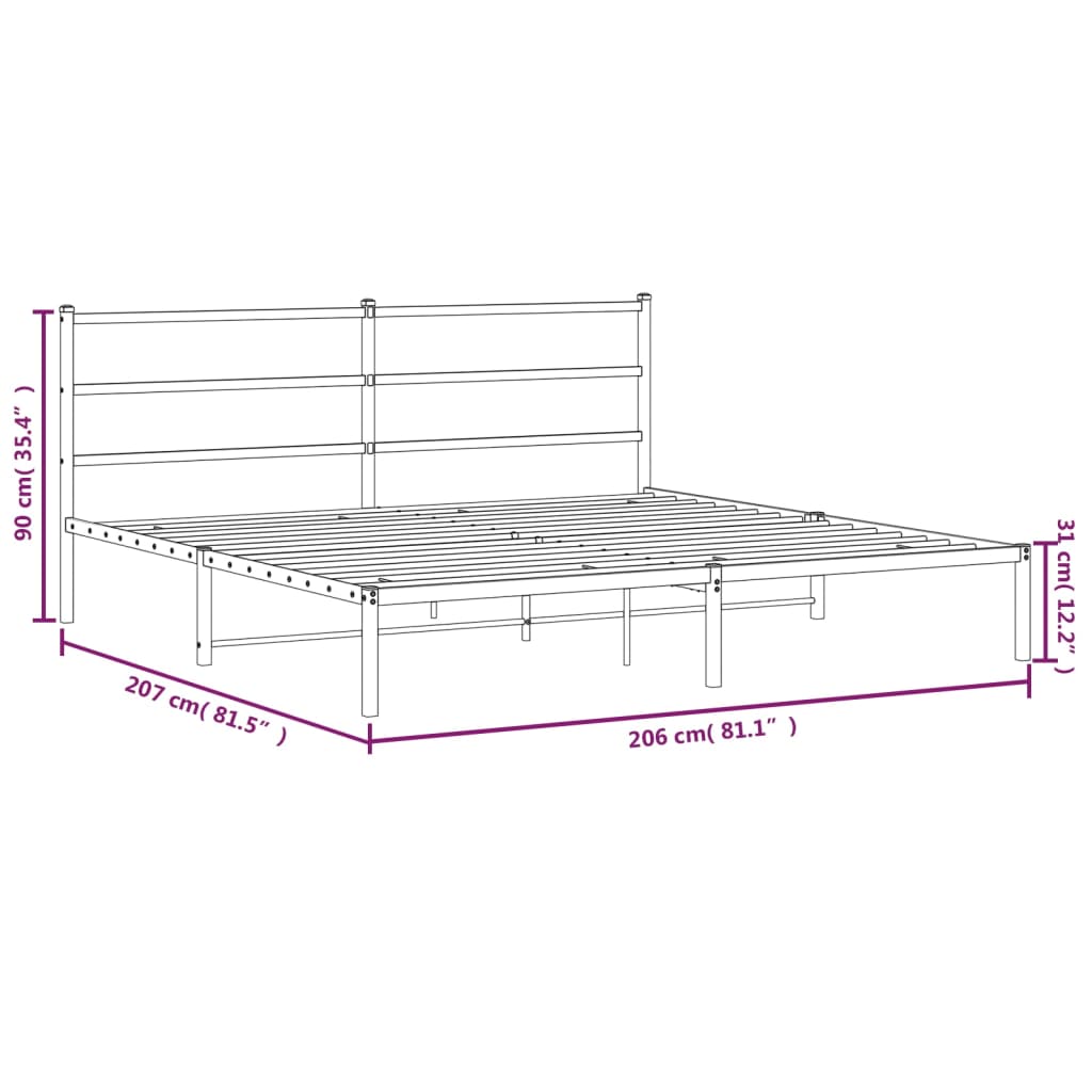 Cadre de lit métal sans matelas avec tête de lit noir 200x200cm