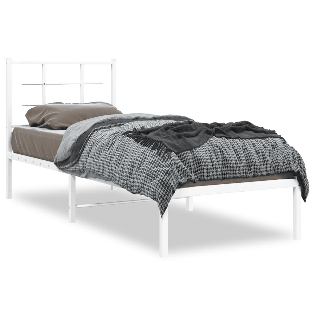 Cadre de lit métal sans matelas avec tête de lit blanc 75x190cm