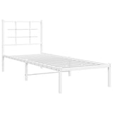 Cadre de lit métal sans matelas avec tête de lit blanc 75x190cm