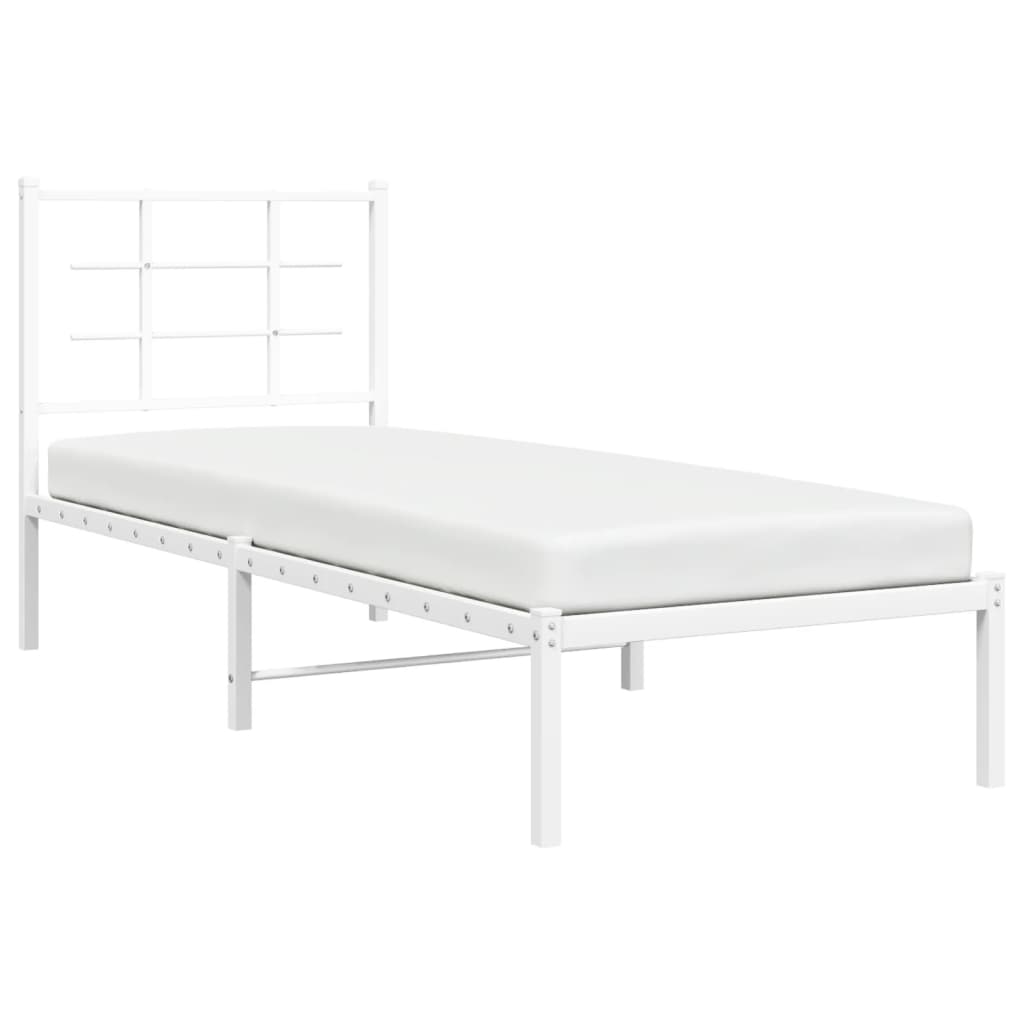 Cadre de lit métal sans matelas avec tête de lit blanc 75x190cm