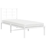 Cadre de lit métal sans matelas avec tête de lit blanc 75x190cm