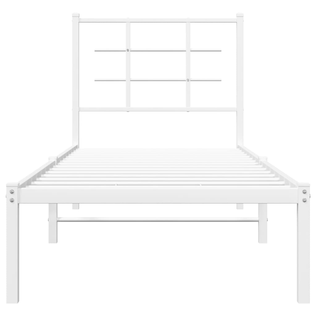 Cadre de lit métal sans matelas avec tête de lit blanc 75x190cm