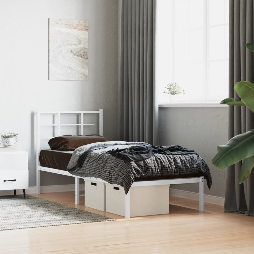 Cadre de lit métal sans matelas avec tête de lit blanc 75x190cm