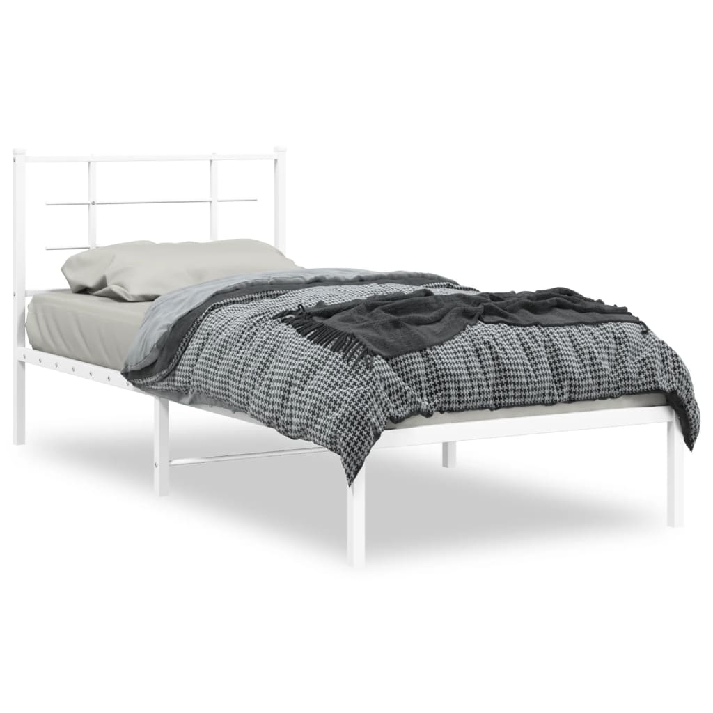 Cadre de lit métal sans matelas avec tête de lit blanc 90x200cm