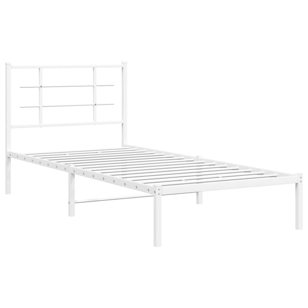 Cadre de lit métal sans matelas avec tête de lit blanc 90x200cm