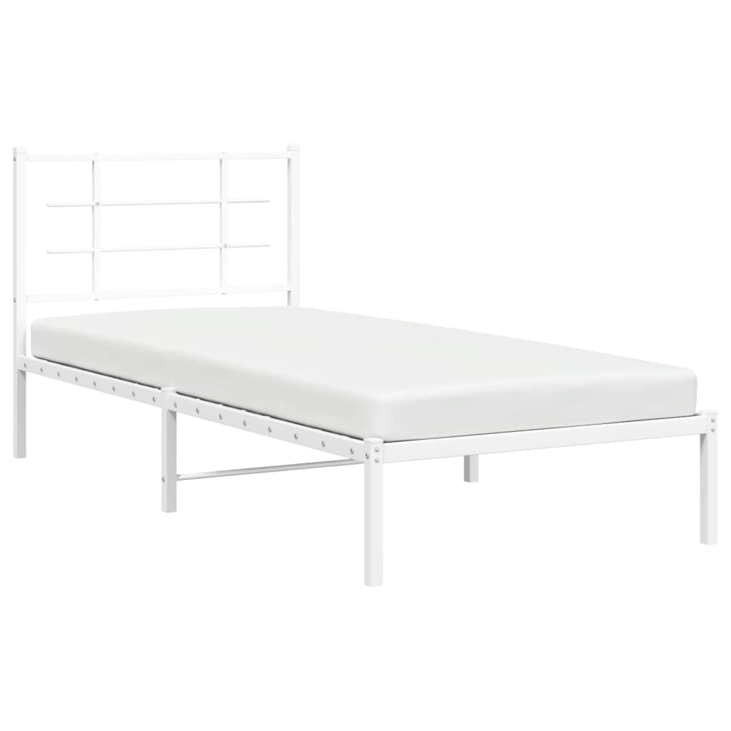 Cadre de lit métal sans matelas avec tête de lit blanc 90x200cm