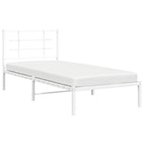 Cadre de lit métal sans matelas avec tête de lit blanc 90x200cm